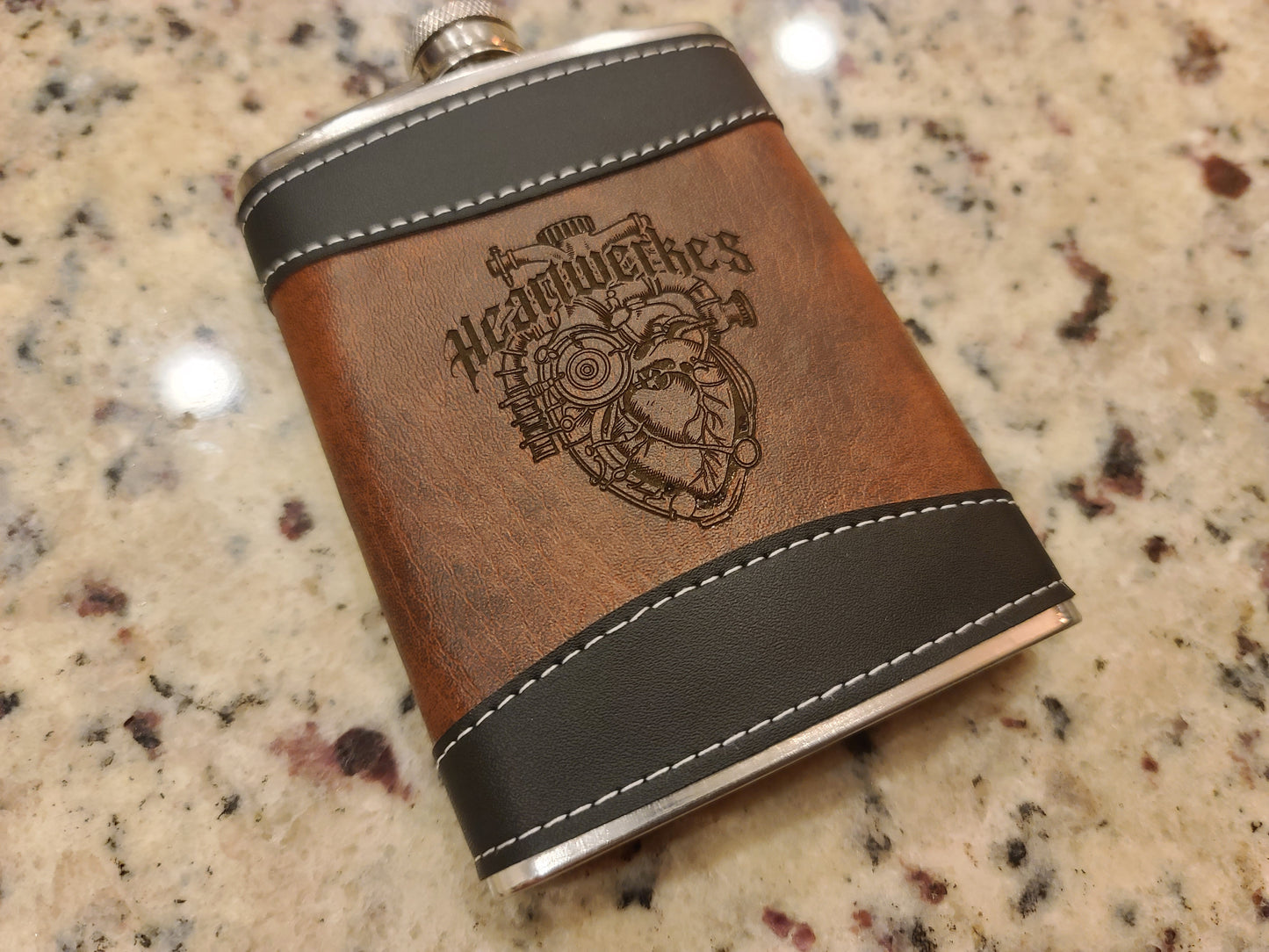 Custom 8oz Faux Leather and Stainless Steel Flask